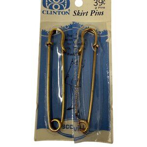 Clinton Gold-Tone Skirt Safety Pins 2-Pack Vintage In Package Made in USA Kilt